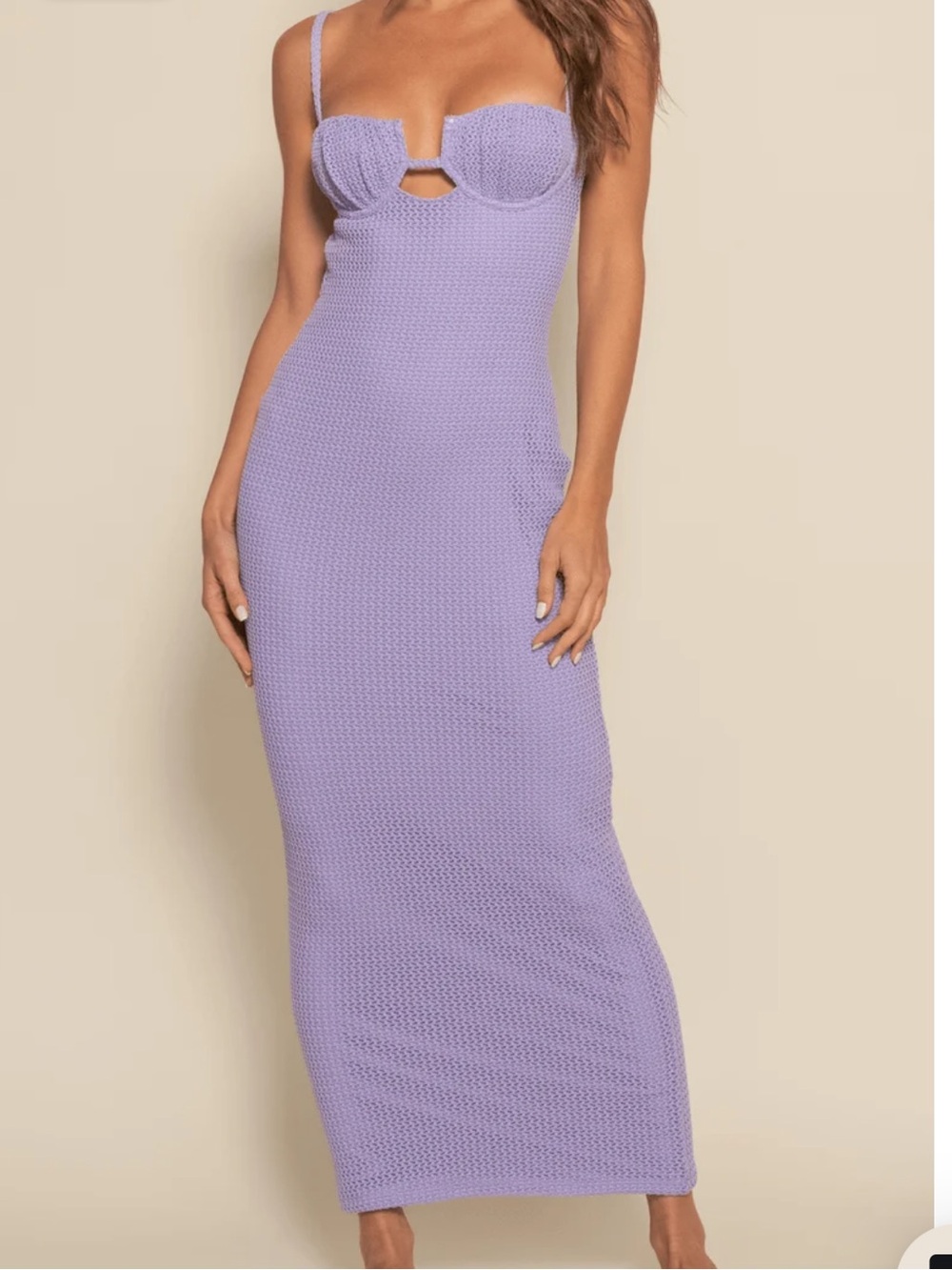 Strap Detail Lavender Crochet Maxi Dress
